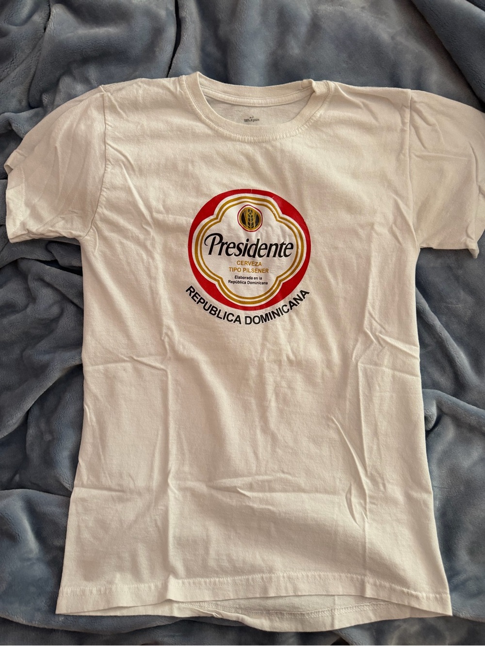 Presidente República Dominicana Logo Tee - White with Red & Gold Graphic